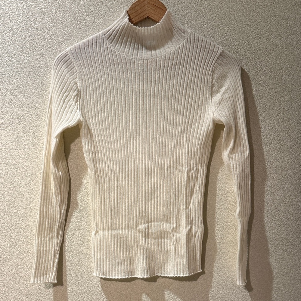 The Cashmere Project Ribbed White Turtleneck Sweater 100% Cashmere